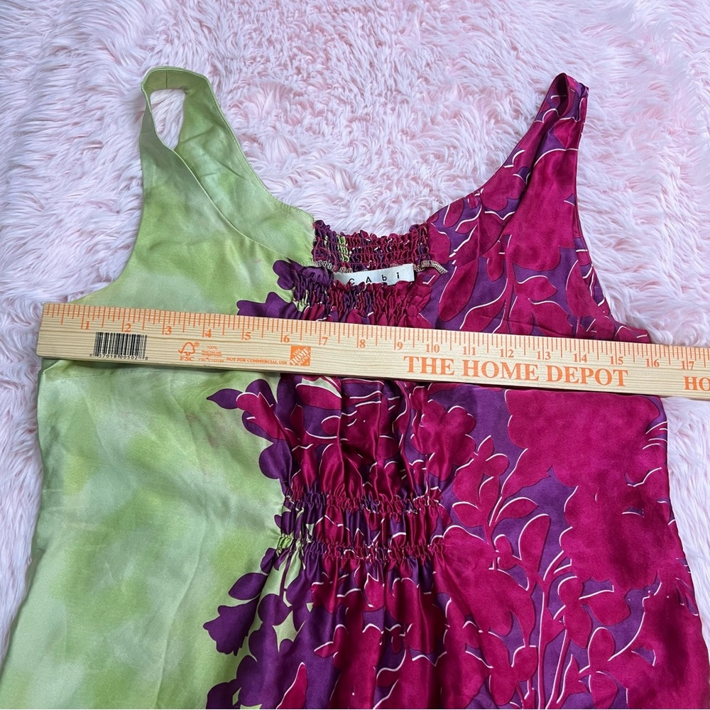 Cabi 100% Silk Pink Green Floral Stripe Color Block Sleeveless Tunic Blouse Sz S - Picture 6 of 11